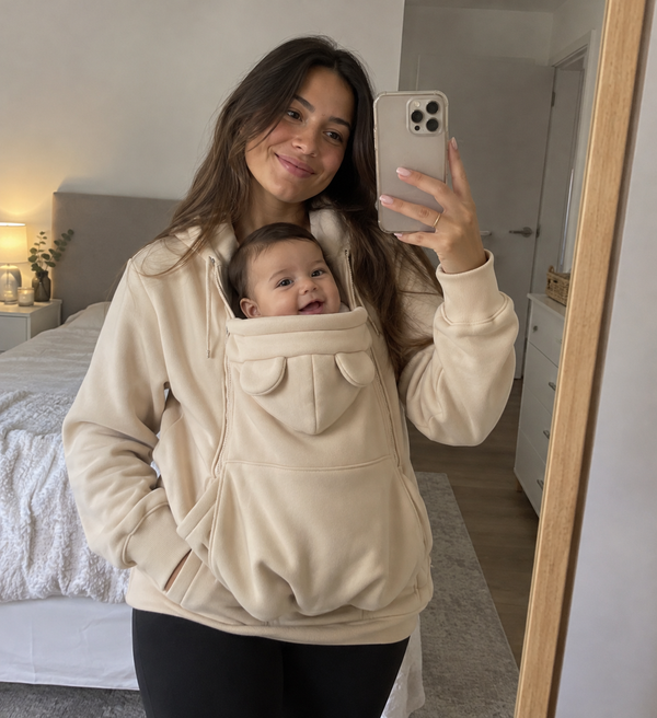 Parent and baby pictured together in original MOMI storefront imagery